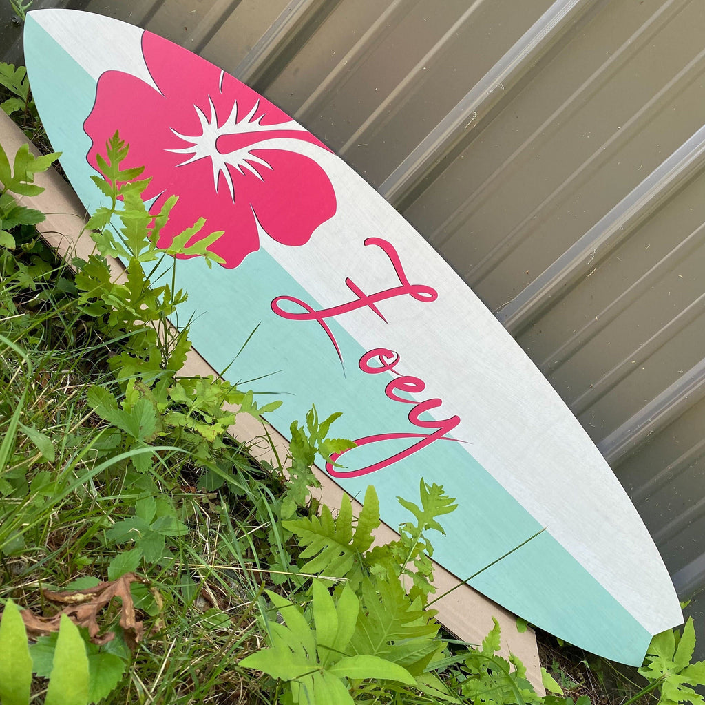 Hibiscus Surfboard Name Sign for Nursery or Children's Room | Nursery Decor | Teen Room | Beach Ocean Themed Nursery Kids Room Headwaters Studio 