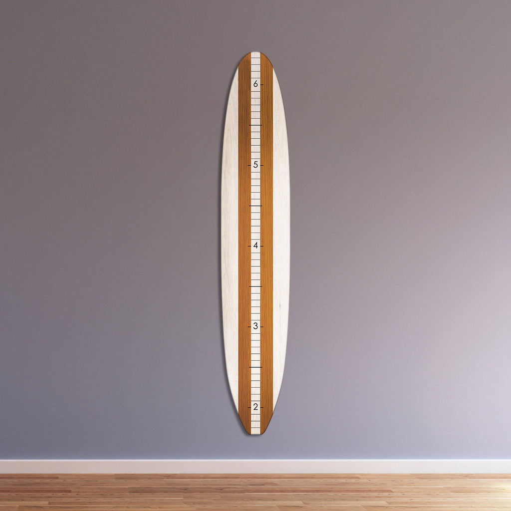 The White Washed Beach Wood Longboard Surfboard Growth Chart Collection | Ocean Themed Nursery | Beach Decor | Surfboard Sign Height Chart Headwaters Studio WW Longboard Stripe Growth Chart w/Name 