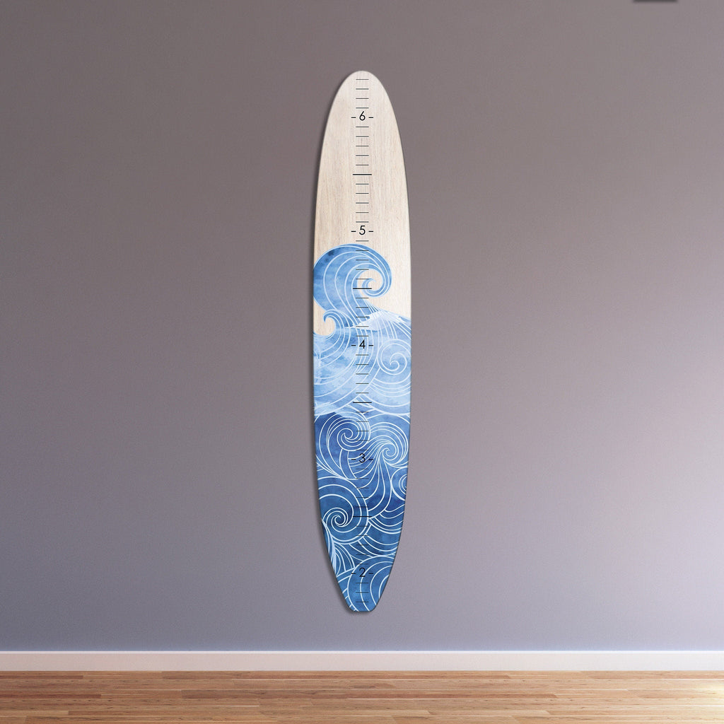 The White Washed Beach Wood Longboard Surfboard Growth Chart Collection | Ocean Themed Nursery | Beach Decor | Surfboard Sign Height Chart Headwaters Studio WW Wave Growth Chart w/Name 