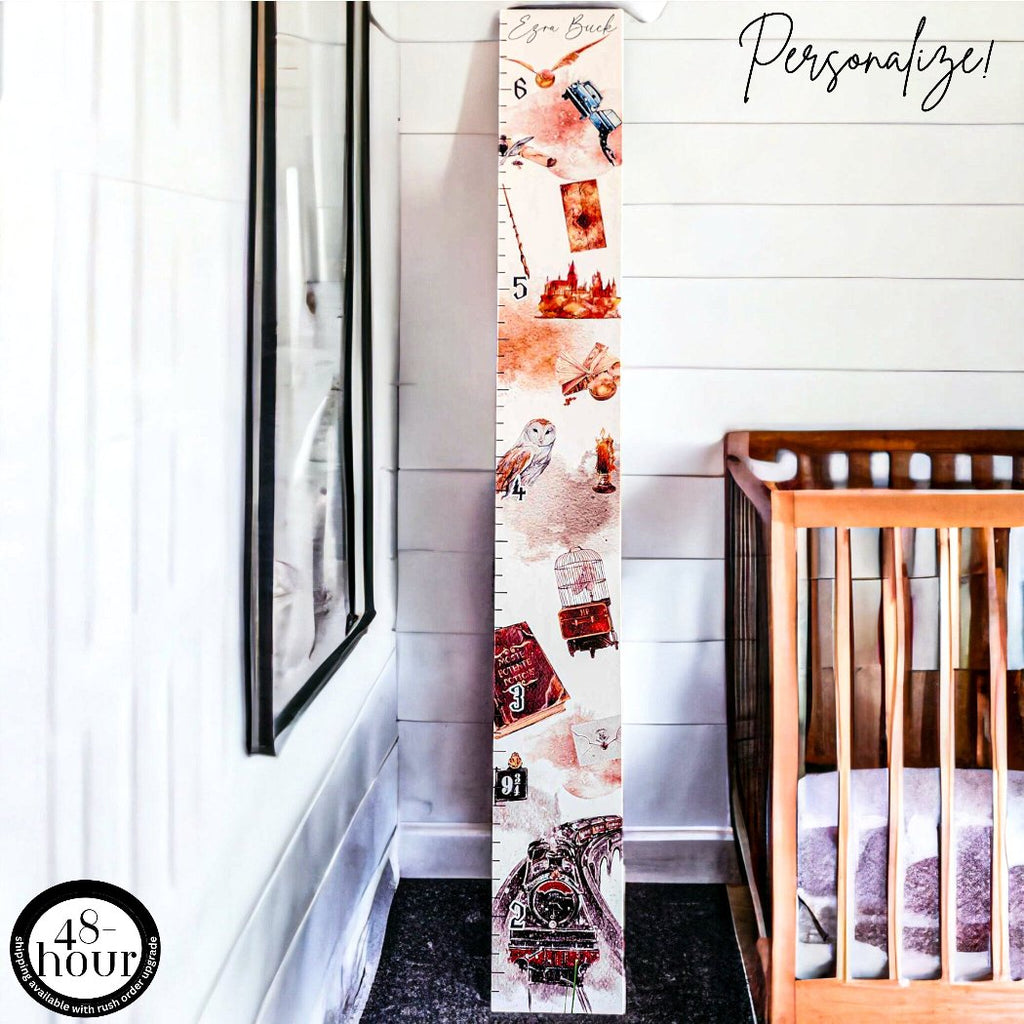 Wizard Growth Chart Personalized Magical Nursery Decor Potter Nursery Fantasy Nursery Childrens Room Magical Kids Room Owl Baby Room Decor