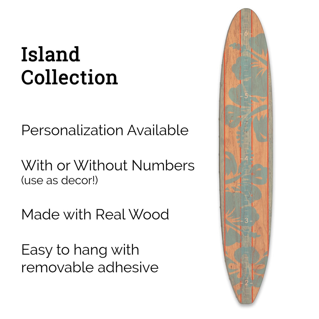 Teal hibiscus Longboard Surfboard Headwaters Studio decor growth chart sign beach hawaii surfer surf height 