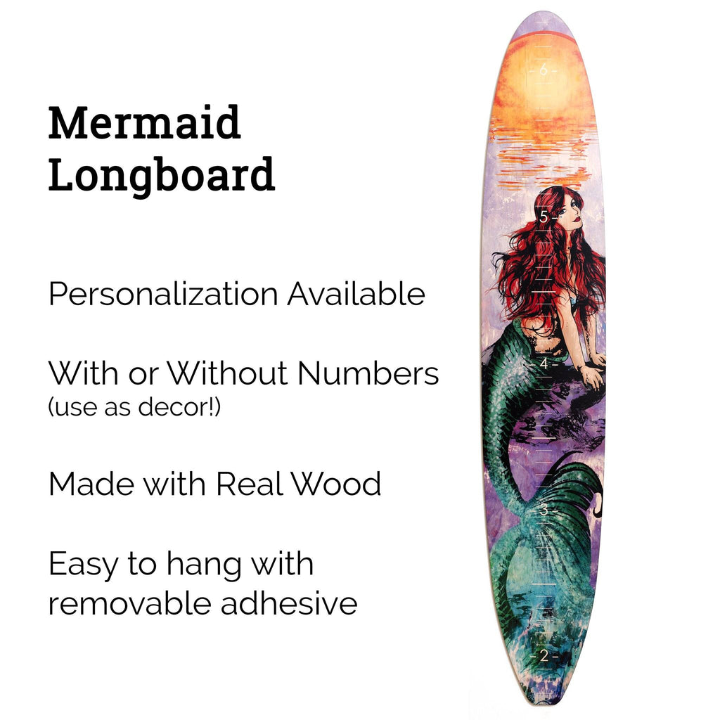 Red Haired Mermaid Longboard Growth Chart Surfboard Headwaters Studio 