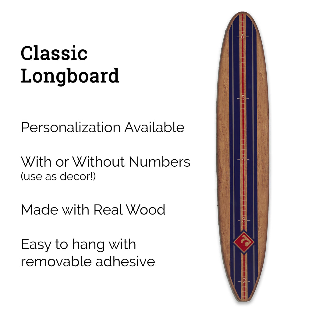  Classic Longboard Surfboard Headwaters Studio decor growth chart sign beach hawaii surfer surf height 