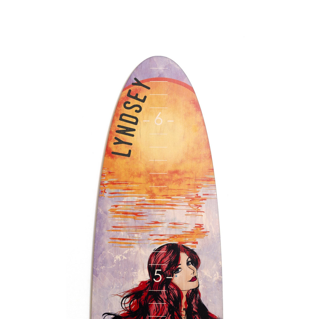 Red Haired Mermaid Longboard Growth Chart Surfboard Headwaters Studio 